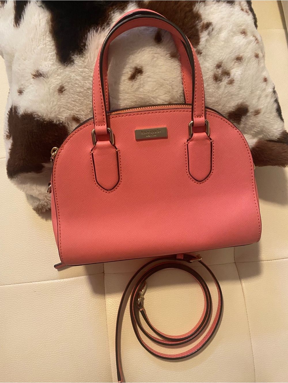 kate spade Coral Pink Dome Satchel with Detachable Cross Body Strap